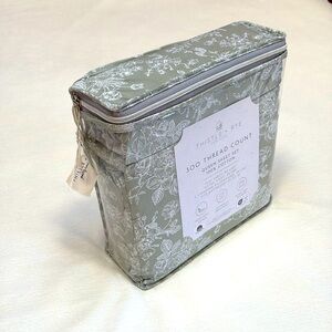 Queen Sheet Set Sateen Cotton - sage floral print